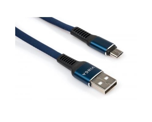 Дата кабель USB 2.0 AM to Micro 5P 1m flat nylon blue Vinga (VCPDCMFNB1B)
