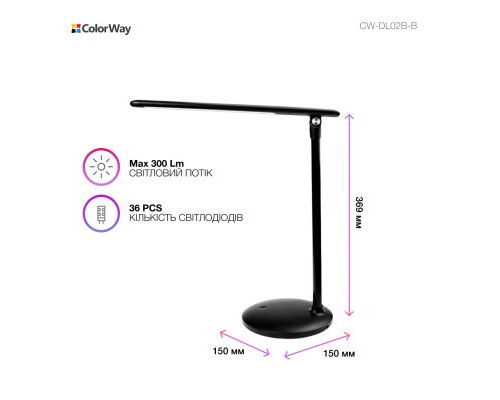 Настільна лампа ColorWay 4W with built-in battery 1800 mAh USB in/out 5V*1A, black (CW-DL02B-B)