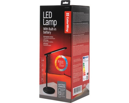 Настільна лампа ColorWay 4W with built-in battery 1800 mAh USB in/out 5V*1A, black (CW-DL02B-B)