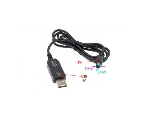 Кабель живлення Перетворювач напруги DC 5V to 12V (inp:USB 5V/2Amax-outp:DC-male 5,5x2,1 12V/1Amax) RCI (C512)