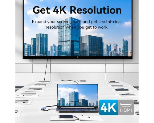 Концентратор Vention USB 3.1 Type-C to HDMI/USB 3.0x3/PD 100W Blue Aluminum Alloy Hub 5-in-1 (TGESB)