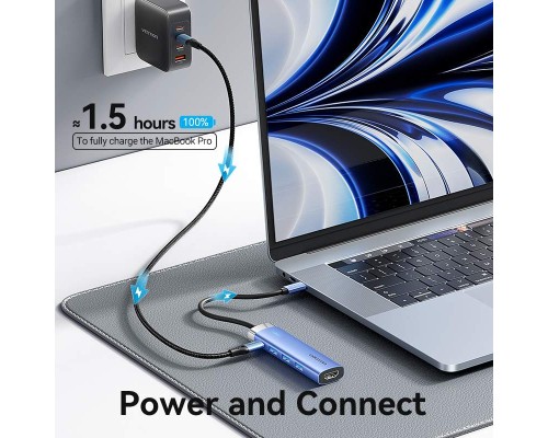 Концентратор Vention USB 3.1 Type-C to HDMI/USB 3.0x3/PD 100W Blue Aluminum Alloy Hub 5-in-1 (TGESB)