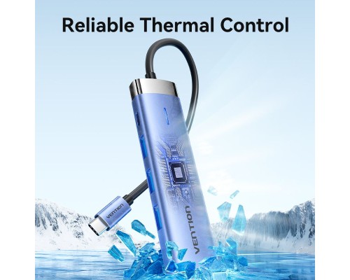 Концентратор Vention USB 3.1 Type-C to HDMI/USB 3.0x3/PD 100W Blue Aluminum Alloy Hub 5-in-1 (TGESB)