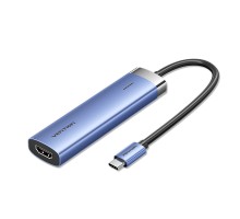 Концентратор Vention USB 3.1 Type-C to HDMI/USB 3.0x3/PD 100W Blue Aluminum Alloy Hub 5-in-1 (TGESB)