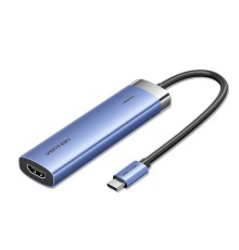 Концентратор Vention USB 3.1 Type-C to HDMI/USB 3.0x3/PD 100W Blue Aluminum Alloy Hub 5-in-1 (TGESB)