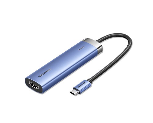 Концентратор Vention USB 3.1 Type-C to HDMI/USB 3.0x3/PD 100W Blue Aluminum Alloy Hub 5-in-1 (TGESB)