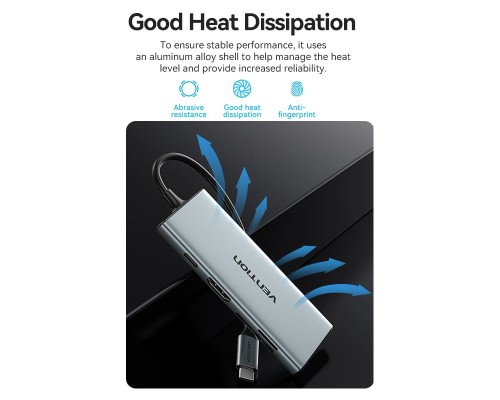 Концентратор Vention USB 3.1 Type-C to HDMI/USB 3.0x3/SD/TF/PD 100W 7-in-1 (TOPHB)