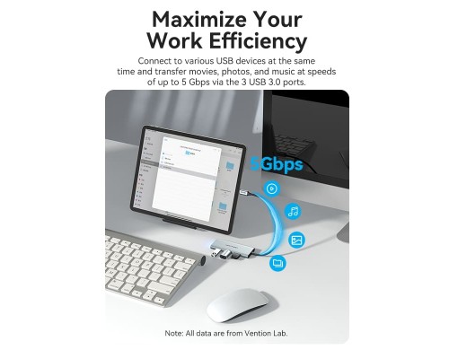 Концентратор Vention USB 3.1 Type-C to HDMI/USB 3.0x3/SD/TF/PD 100W 7-in-1 (TOPHB)