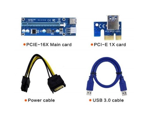 Райзер PCI-E x1 to 16x 60cm USB 3.0 Cable SATA to 6Pin Power v.006C Dynamode (RX-riser-006c 6 pin)