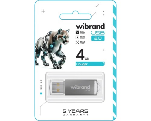 USB флеш накопичувач Wibrand 4GB Cougar Silver USB 2.0 (WI2.0/CU4P1S)