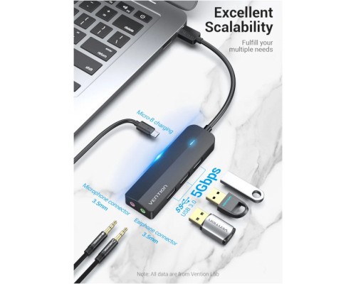 Концентратор Vention USB 3.0 to 3хUSB 3.0/2хTRS Audio/USB Micro 1.0m (CHIBF)