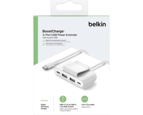 Концентратор Belkin BoostCharge 2хUSB-C/2хUSB-A 2.0m white (no data transfer) (BUZ001BT2MWHB7)