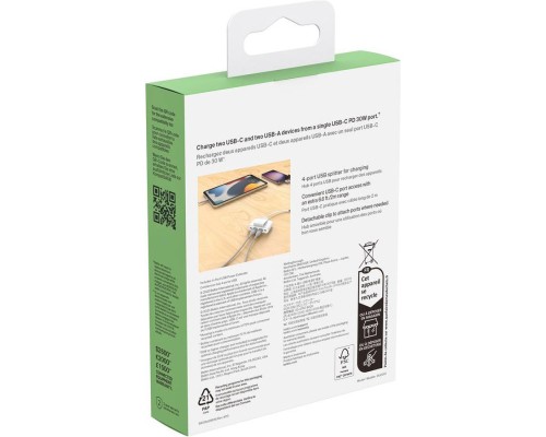 Концентратор Belkin BoostCharge 2хUSB-C/2хUSB-A 2.0m white (no data transfer) (BUZ001BT2MWHB7)
