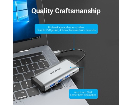 Концентратор Vention USB 3.1 Type-C to 3хUSB 3.0/TF/SD/PD 87W 6-in-1 (TGRHB)
