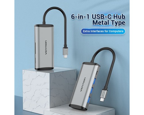 Концентратор Vention USB 3.1 Type-C to 3хUSB 3.0/TF/SD/PD 87W 6-in-1 (TGRHB)