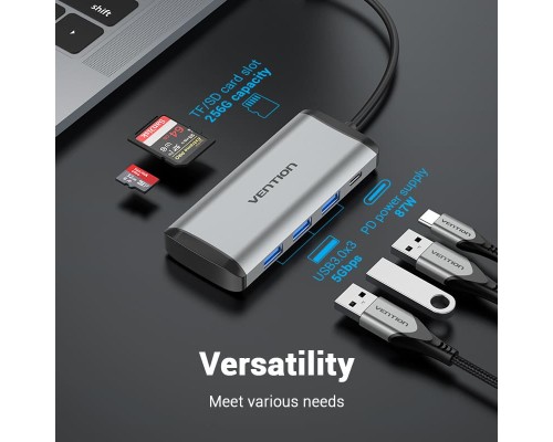 Концентратор Vention USB 3.1 Type-C to 3хUSB 3.0/TF/SD/PD 87W 6-in-1 (TGRHB)