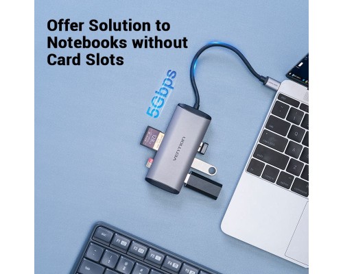 Концентратор Vention USB 3.1 Type-C to 3хUSB 3.0/TF/SD/PD 87W 6-in-1 (TGRHB)
