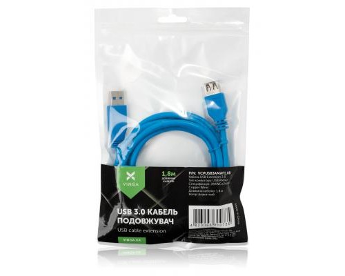 Дата кабель USB 3.0 AM/AF 1.8m Vinga (VCPUSB3AMAF1.8B)