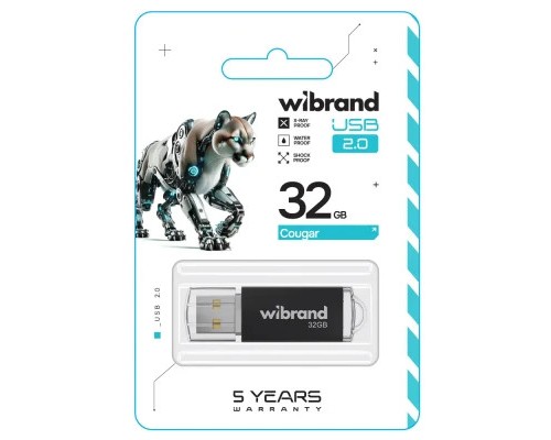 USB флеш накопичувач Wibrand 32GB Cougar Black USB 2.0 (WI2.0/CU32P1B)