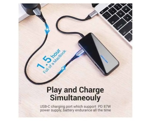 Концентратор Vention USB 3.1 Type-C to 4хUSB 3.0/PD 87W 5-in-1 Gray Mirrored Surface (TFDHB)