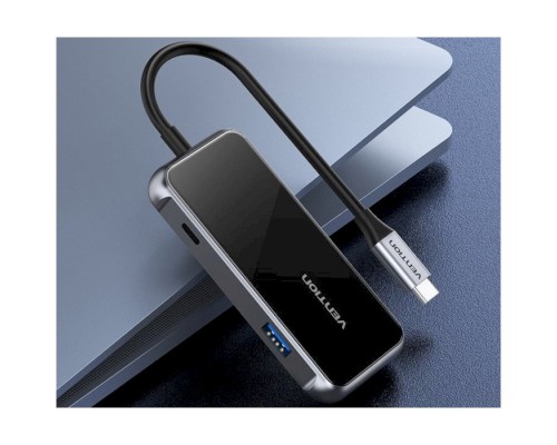 Концентратор Vention USB 3.1 Type-C to 4хUSB 3.0/PD 87W 5-in-1 Gray Mirrored Surface (TFDHB)