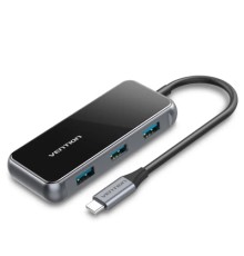 Концентратор Vention USB 3.1 Type-C to 4хUSB 3.0/PD 87W 5-in-1 Gray Mirrored Surface (TFDHB)