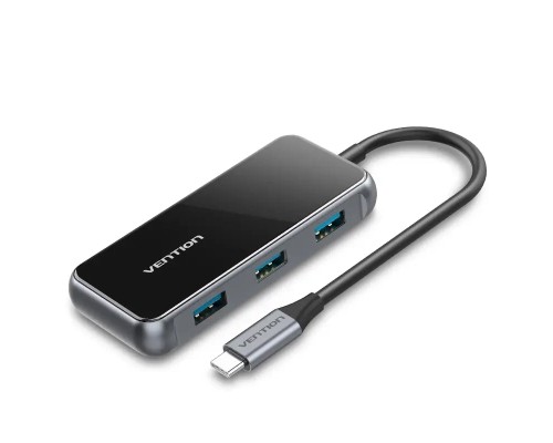 Концентратор Vention USB 3.1 Type-C to 4хUSB 3.0/PD 87W 5-in-1 Gray Mirrored Surface (TFDHB)