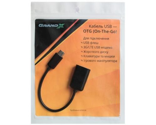 Перехідник OTG USB 2.0 AF to Micro 5P 0.1m Grand-X (GXOTG2)