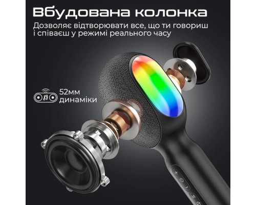 Мікрофон Promate VocalMic Bluetooth 2 x AUX LED Black (vocalmic.black)