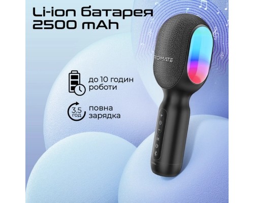 Мікрофон Promate VocalMic Bluetooth 2 x AUX LED Black (vocalmic.black)