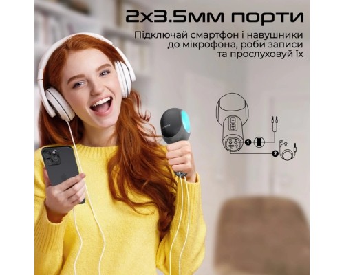 Мікрофон Promate VocalMic Bluetooth 2 x AUX LED Black (vocalmic.black)
