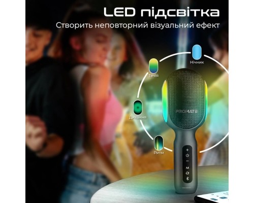 Мікрофон Promate VocalMic Bluetooth 2 x AUX LED Black (vocalmic.black)