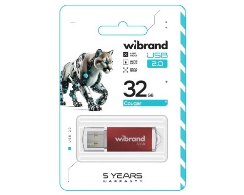 USB флеш накопичувач Wibrand 32GB Cougar Red USB 2.0 (WI2.0/CU32P1R)