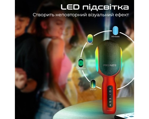 Мікрофон Promate VocalMic Bluetooth 2 x AUX LED Red (vocalmic.red)