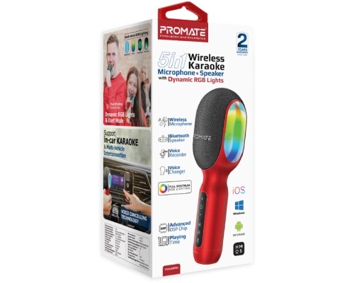 Мікрофон Promate VocalMic Bluetooth 2 x AUX LED Red (vocalmic.red)