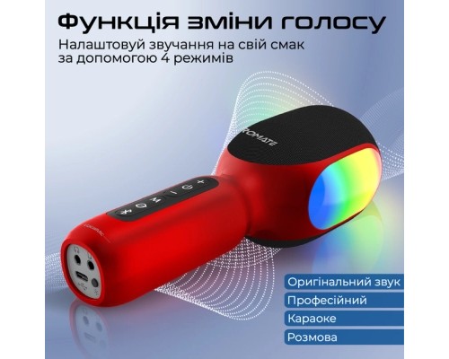 Мікрофон Promate VocalMic Bluetooth 2 x AUX LED Red (vocalmic.red)