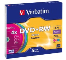 Диск DVD Verbatim 4.7Gb 4x SlimCase 5шт Color (43297)