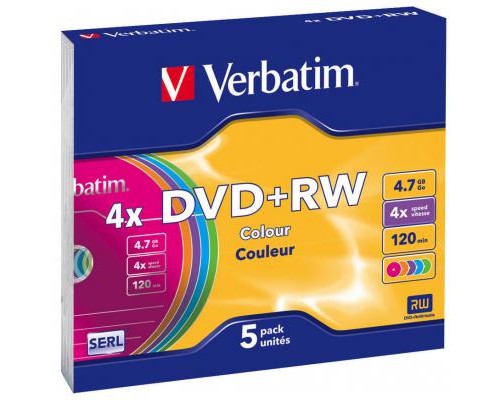 Диск DVD Verbatim 4.7Gb 4x SlimCase 5шт Color (43297)