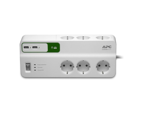 Мережевий фільтр живлення APC Essential SurgeArrest 6 outlets + 2 USB (5V, 2.4A) port (PM6U-RS)