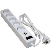 Мережевий фільтр живлення Patron 1.8m + 2 USB 2.0, 2.1A, 5 роз. White (EXT-PN-SP-52-USB-W)