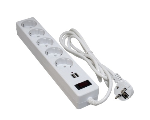 Мережевий фільтр живлення Patron 1.8m + 2 USB 2.0, 2.1A, 5 роз. White (EXT-PN-SP-52-USB-W)