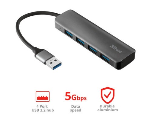 Концентратор Halyx 4-Port USB-A 3.2 Grey Trust (24947_TRUST)