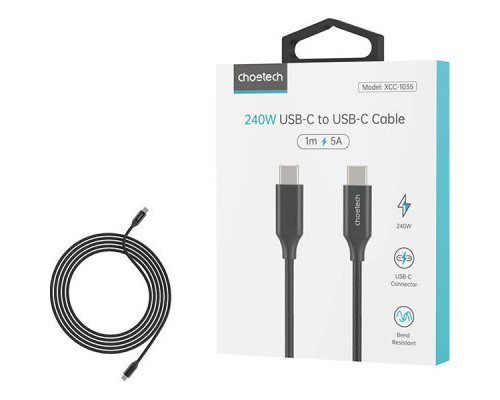 Дата кабель USB-С to USB-С 2.0m 240W USB2.0 Choetech (XCC-1036-BK)
