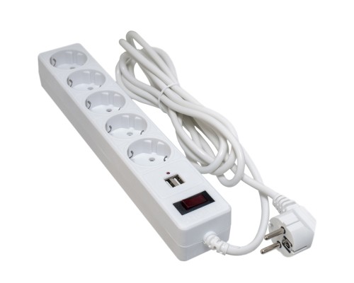Мережевий фільтр живлення Patron 3m + 2 USB 2.0, 2.1A, 5 роз. White (EXT-PN-SP-53-USB-W)