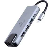 Концентратор Cablexpert USB-C 5-in-1 (hub/HDMI/PD/LAN) (A-CM-COMBO5-04)