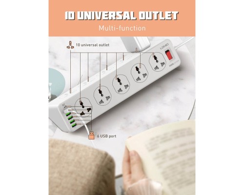 Мережевий фільтр живлення LDNIO SC10610, 5роз + 3USB (SC10610)