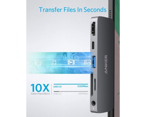 Концентратор Anker PowerExpand Direct 6-in-1 USB-C PD Media Hub (Gray) (A83620A1)