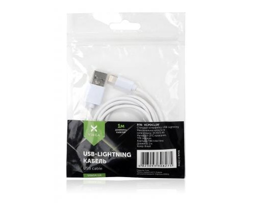 Дата кабель USB 2.0 AM to Lightning PVC 1m white Vinga (VCPDCL1W)