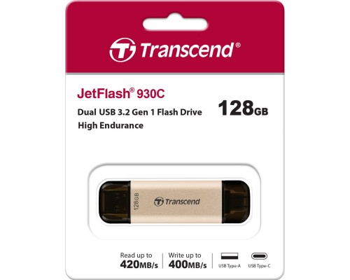 USB флеш накопичувач Transcend 128GB JetFlash 930 Gold-Black USB 3.2/Type-C (TS128GJF930C)