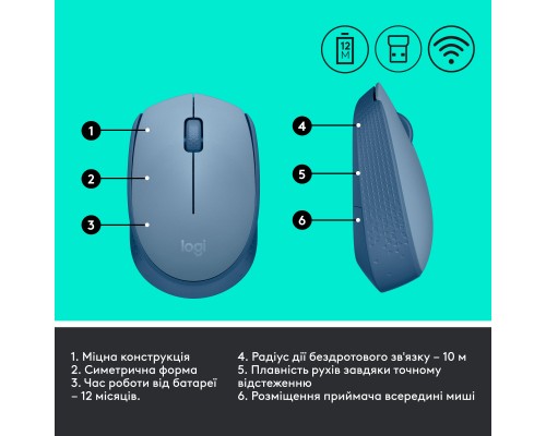 Мишка Logitech M171 Blue Grey (910-006866)